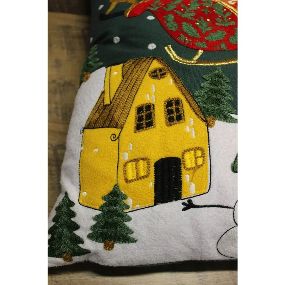 Embroidered Santa snowman Christmas holiday accent throw pillow home‎ decor